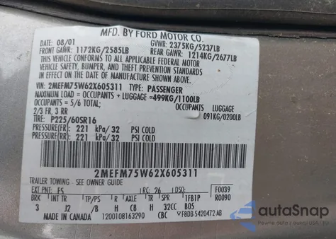 2002 Mercury Grand Marquis Ls from USA, damaged, VIN 2MEFM75W62X605311